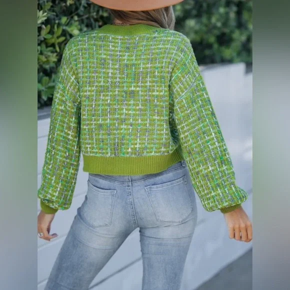 NEW Cupshe Rainbow Stitching Drop Sleeve Semi-cropped Sweater Size Small - Picture 4 of 11